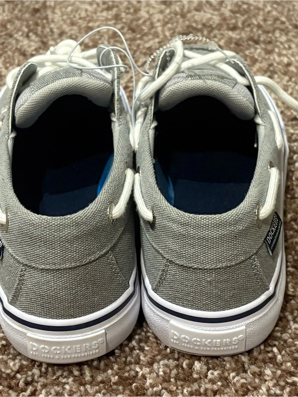 Dockers Men's Light Gray Canvas Boat Shoes with White Laces
